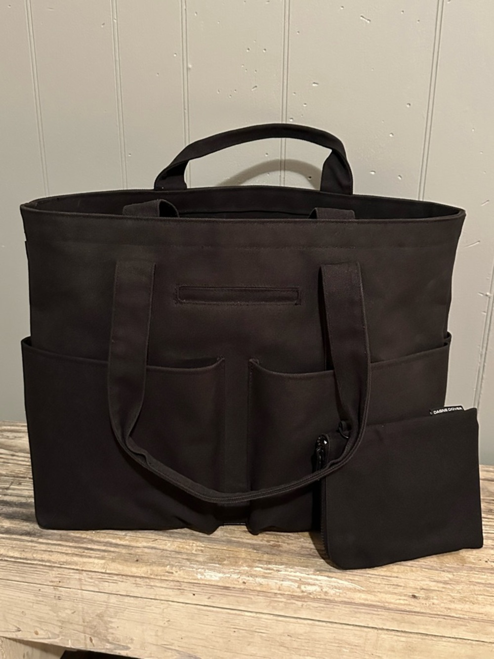 Dagne Dover Vita Large Tote Black Canvas Travel Work Bag + Pouch